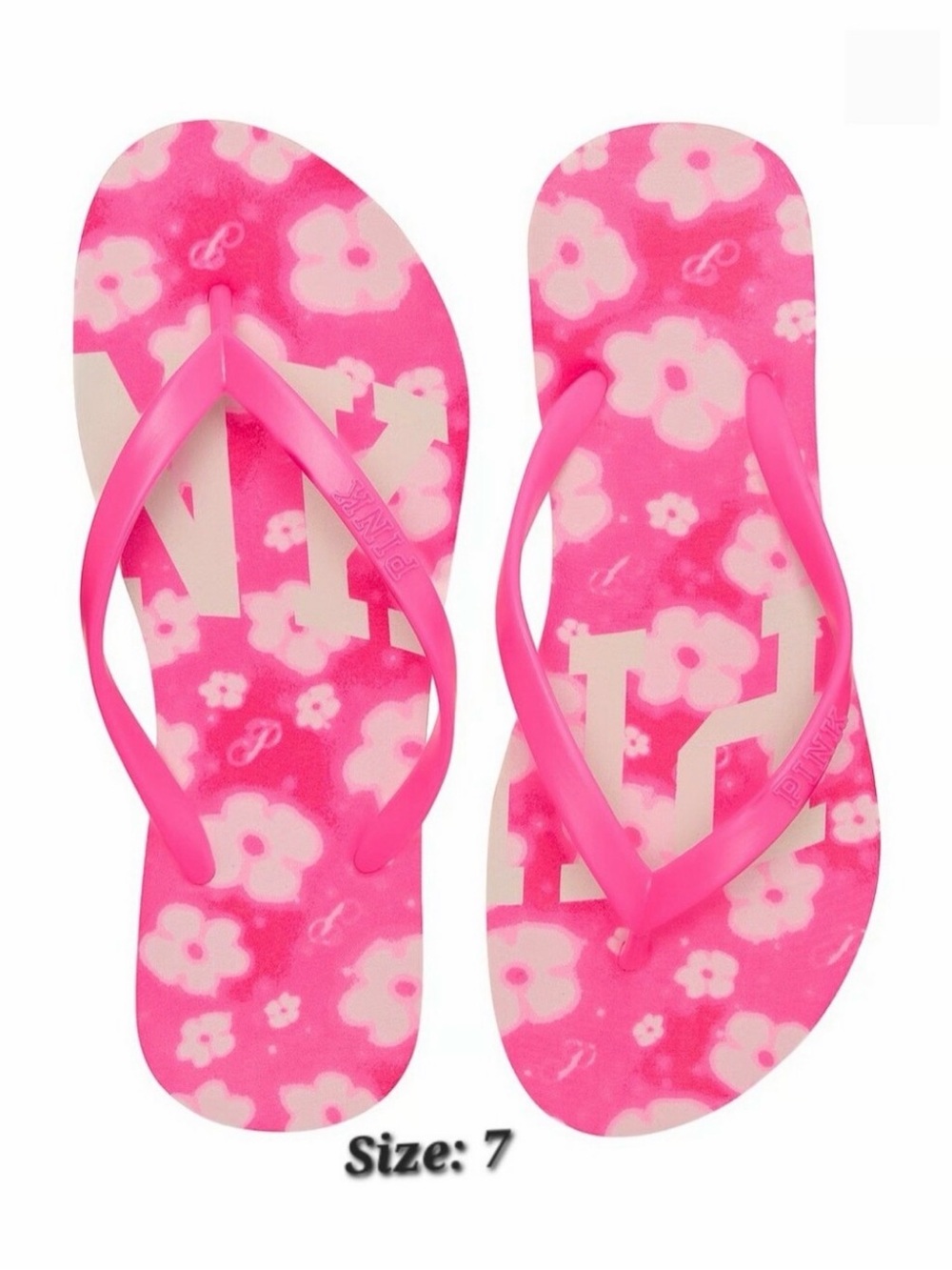 🎀 Victoria's Secret PINK Spray Floral Flip Flops Women’s 🎀 Sz 7 • NWT 😍